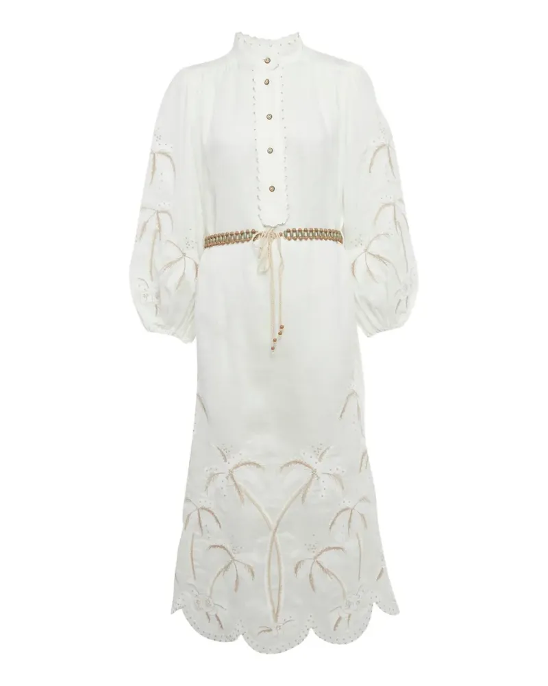 Zimmermann palm-embroidery midi dress - Weiß Weiß