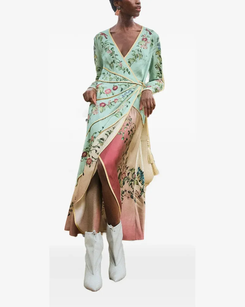 FARM Rio Asymmetrisches Birds Tree Kleid mit Blumenprint - Grün Grün