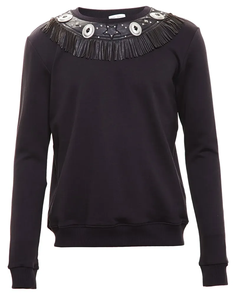 Saint Laurent Sweatshirt mit Lederfransen - Schwarz Schwarz