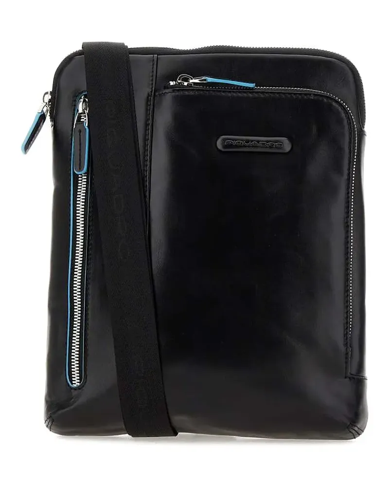 Piquadro Reißverschluss-Schultertasche mit Logo-Prägung - Schwarz Schwarz