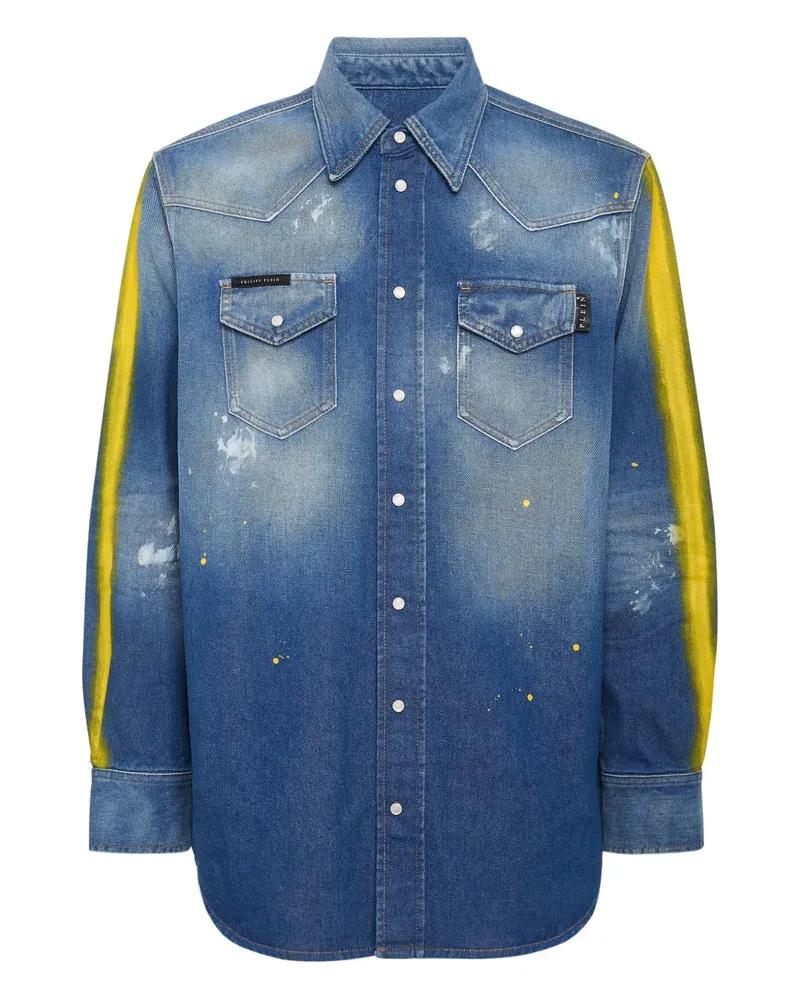 Philipp Plein Jeanshemd mit Farbklecksen - Blau Blau