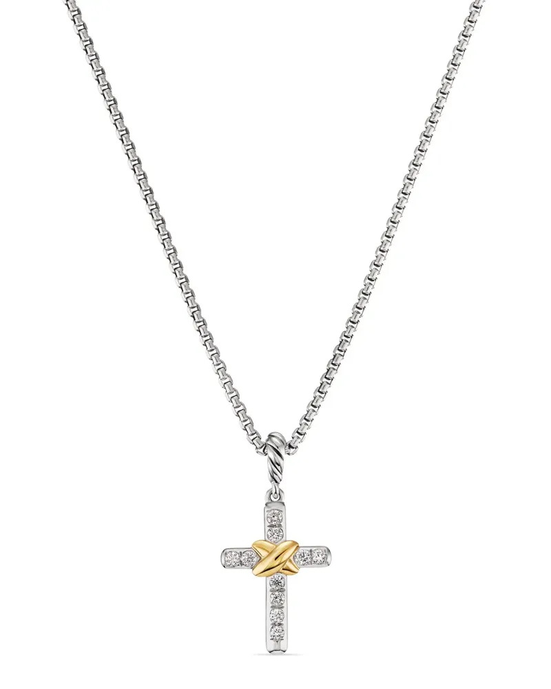 David Yurman Petite Cross Sterlingsilber-Halskette mit Diamant 20,8mm Silber