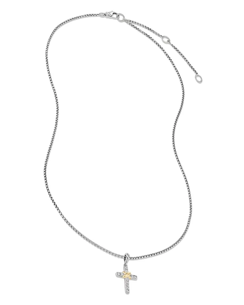 David Yurman Petite Cross Sterlingsilber-Halskette mit Diamant 20,8mm Silber