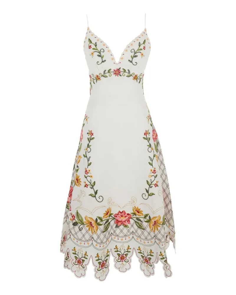 FARM Rio embroidered scalloped midi dress - Weiß Weiß