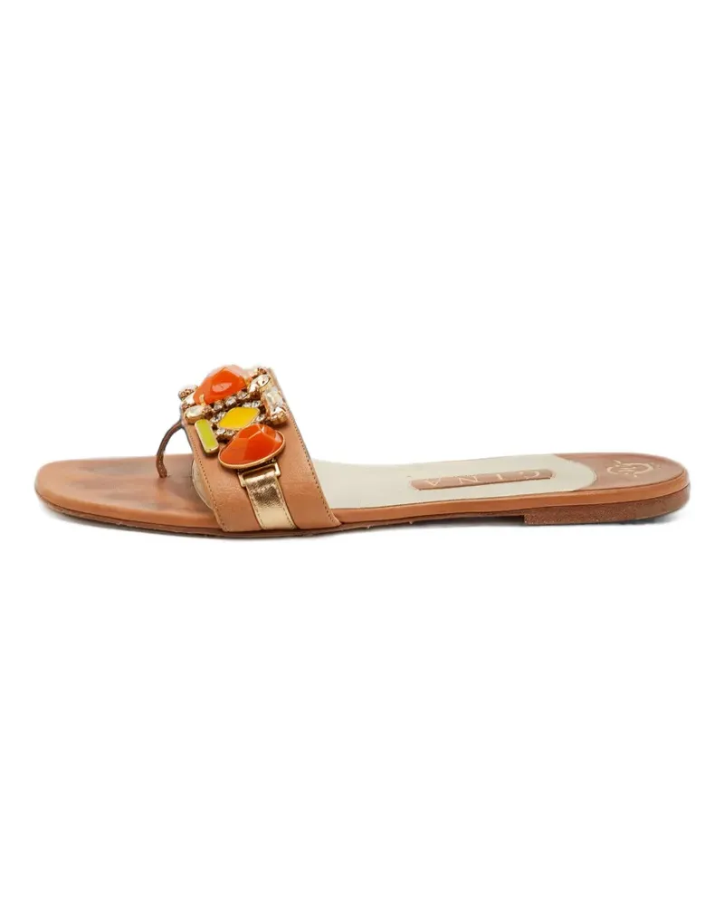 Gina Flache Sandalen mit Kristallen - Braun Braun