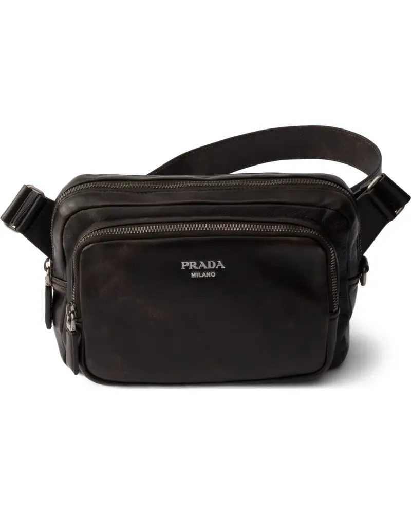 Prada Distressed-Schultertasche mit Logo-Print - Braun Braun