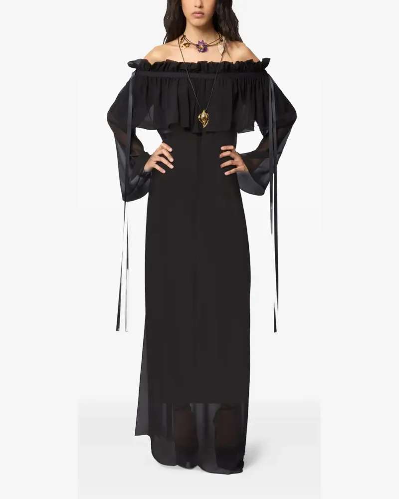 Nina Ricci Seiden-Maxikleid mit Rüschenschleife - Schwarz Schwarz