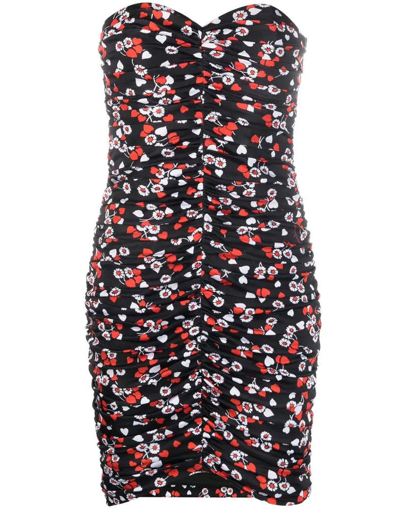 Moschino Schulterfreies Minikleid mit Blumen-Print - Schwarz Schwarz