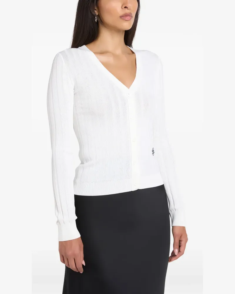 SPORTY & RICH ribbed-knit logo-embroidered cardigan - Weiß Weiß