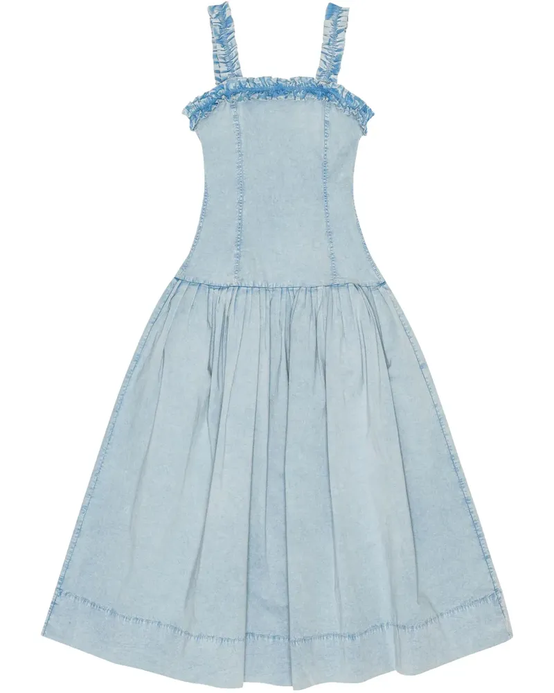 Ganni Midikleid mit Rüschendetail - Blau Blau