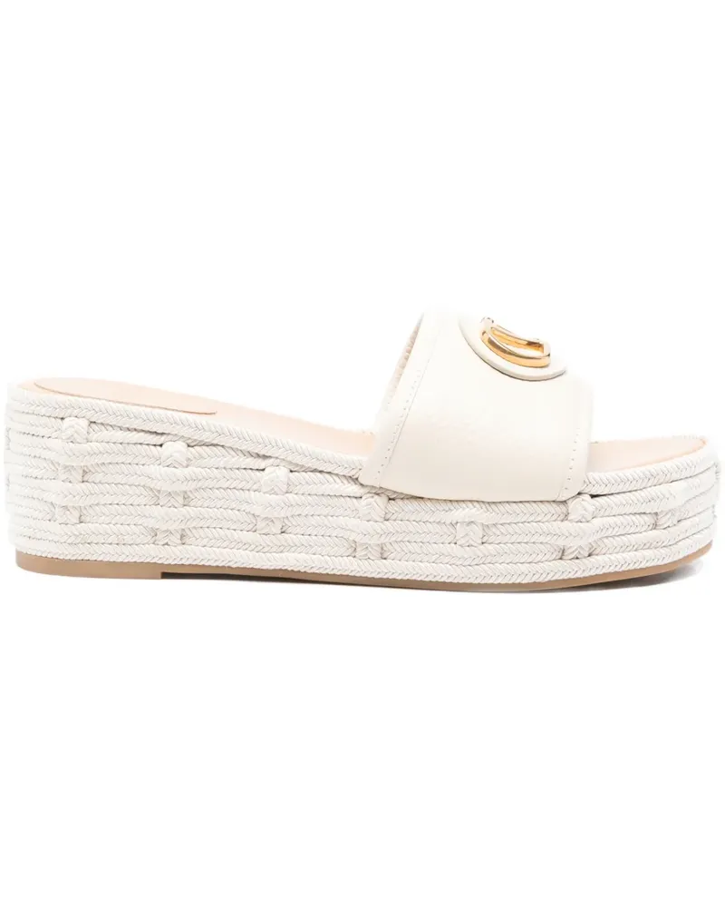 Valentino Garavani Plateau-Pantoletten mit Logo-Schild - Weiß Weiß