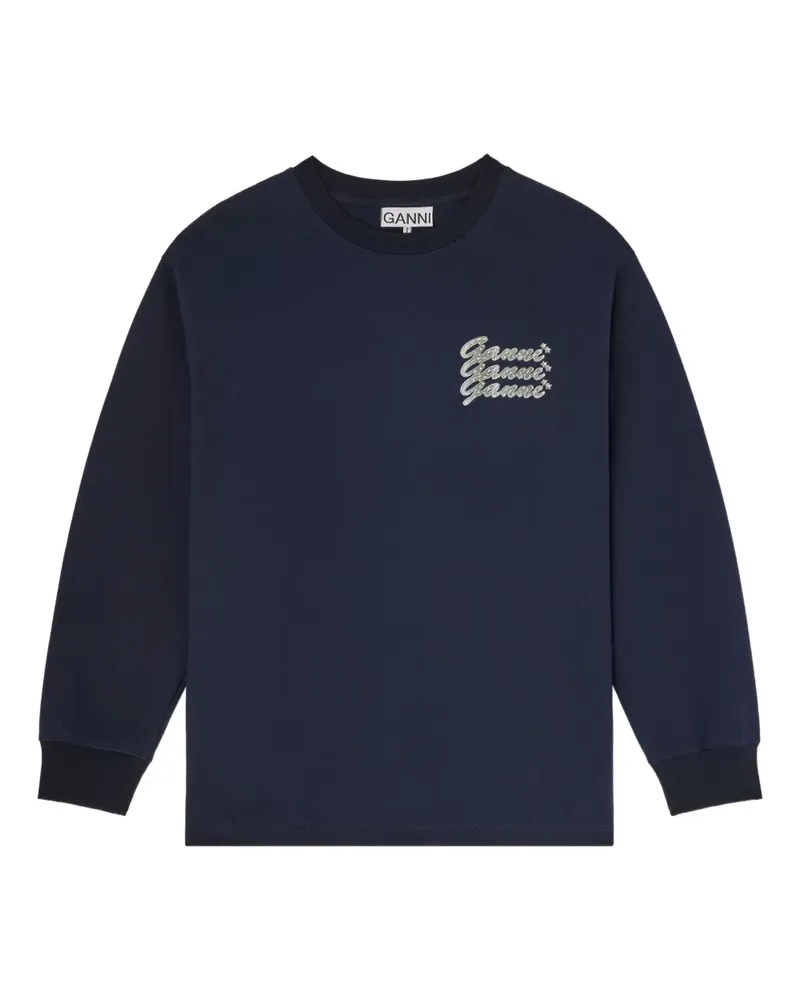 Ganni Langarmshirt mit Logo-Stickerei - Schwarz Schwarz