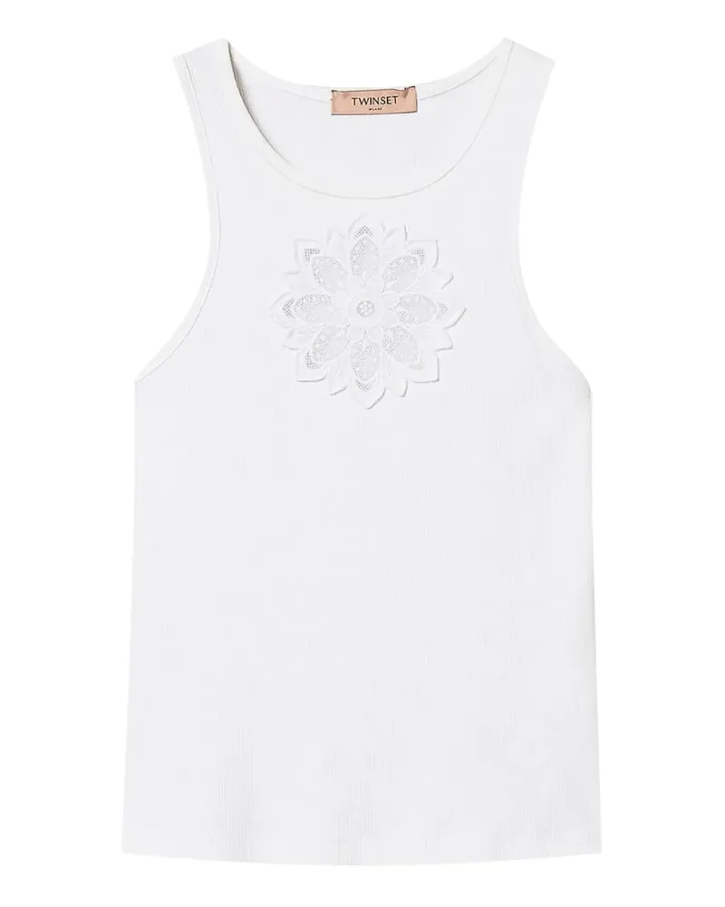 Twin-Set Oberteil mit blumiger Stickerei - Weiß Weiß
