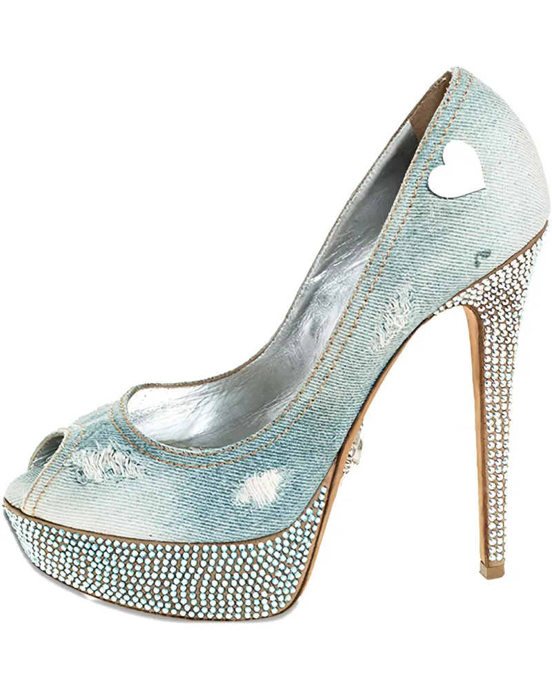 Philipp Plein Jeans-Pumps mit Kristallen 145mm - Blau Blau