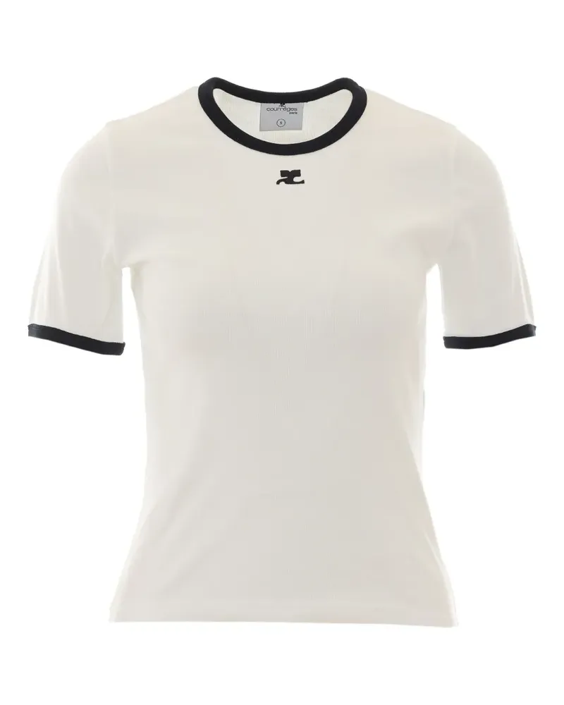 Courrèges Signature logo-patch contrast-trim T-shirt - Weiß Weiß