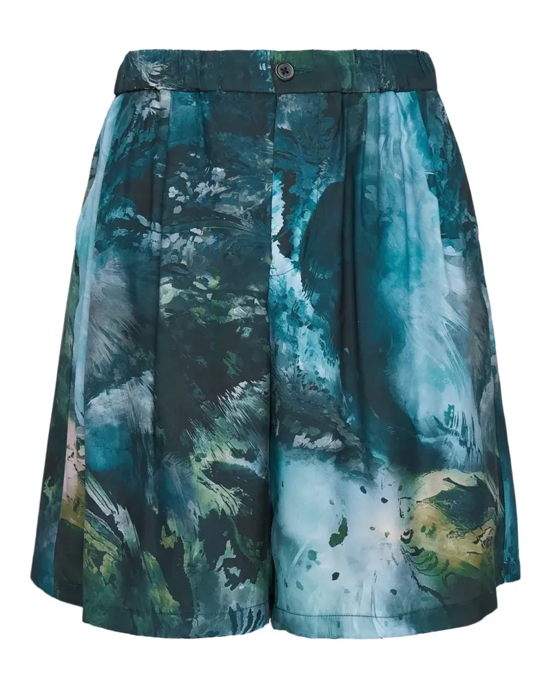 TAAKK abstract-print pleated shorts - Blau Blau