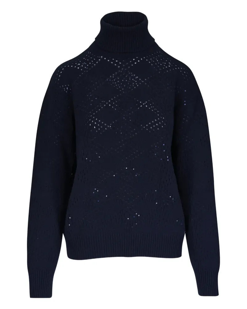 Kiton Rollkragenpullover mit Lochmuster - Blau Blau