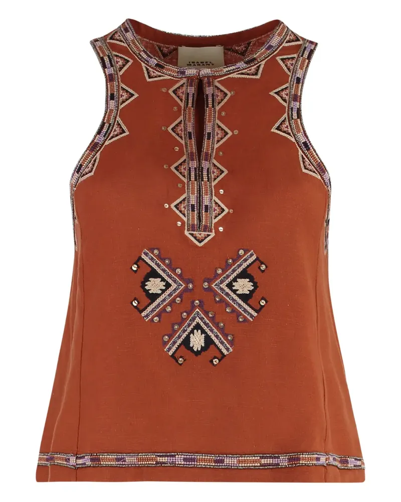 Isabel Marant Zahara Seidenoberteil mit Perlenverzierung - Braun Braun