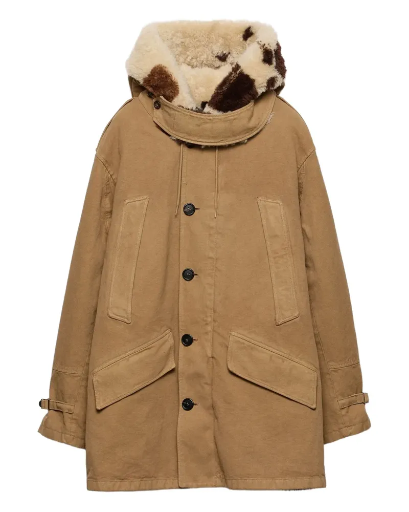 Prada Kapuzenparka mit Shearling-Besatz - Nude Nude