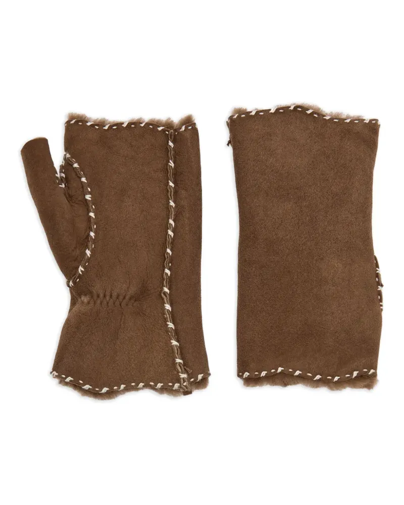 Agnelle Handschuhe mit Ziernähten - Braun Braun