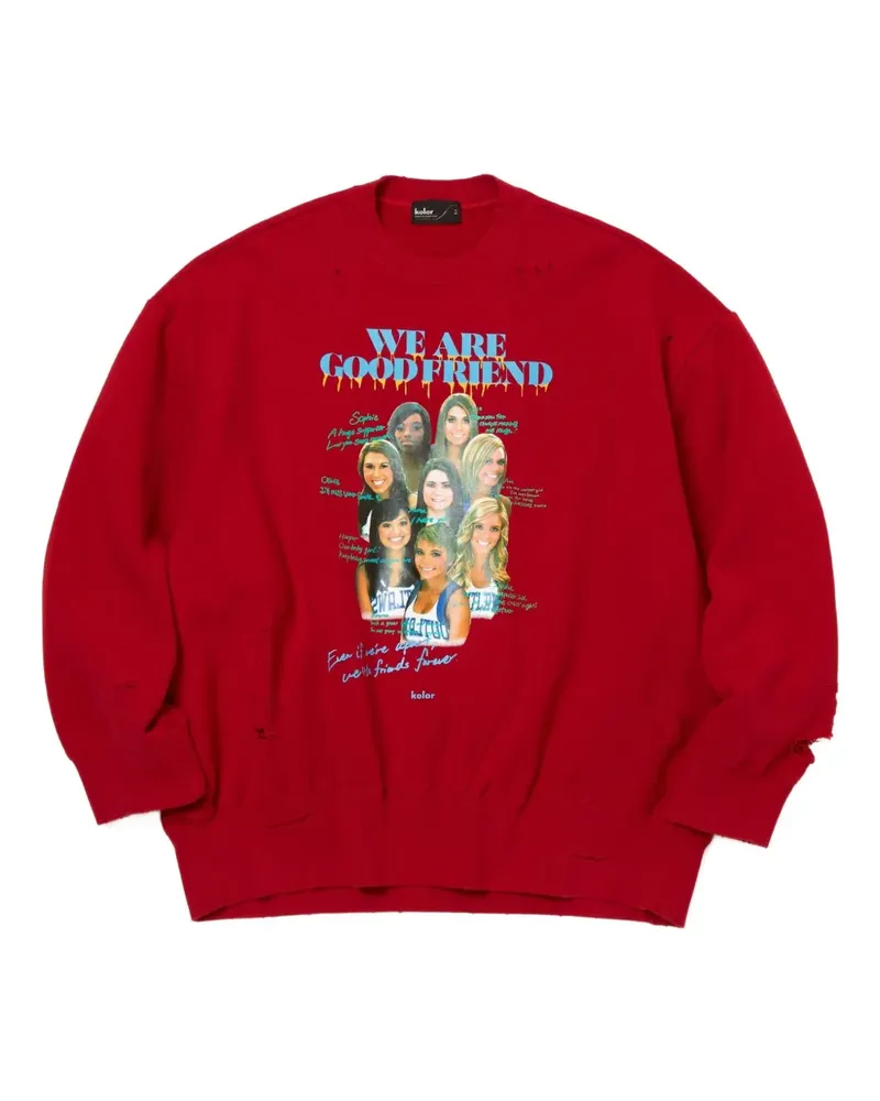 kolor Distressed-Sweatshirt mit Print - Rot Rot