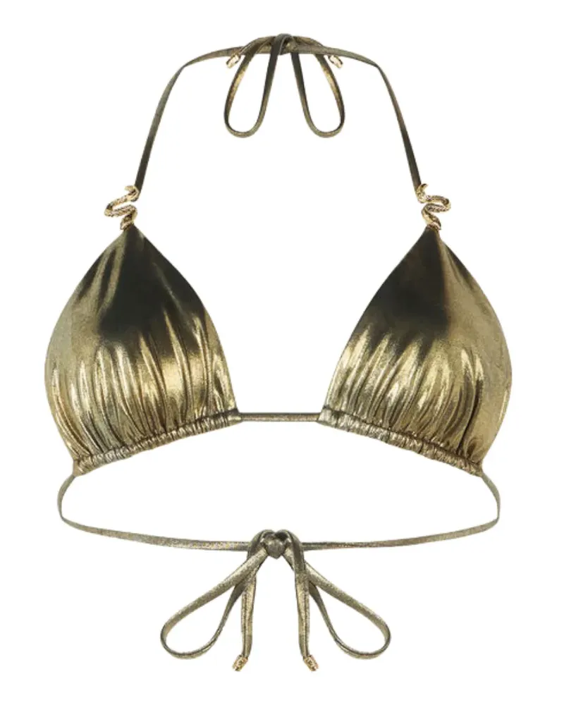 Roberto Cavalli Bikini-Oberteil im Metallic-Look mit Schlangen-Detail - Gold Gold