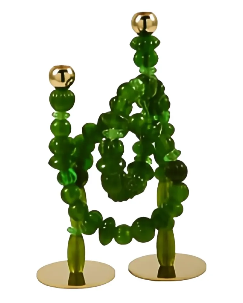 POLSPOTTEN Kerzenhalter mit Perlen - Grün Grün