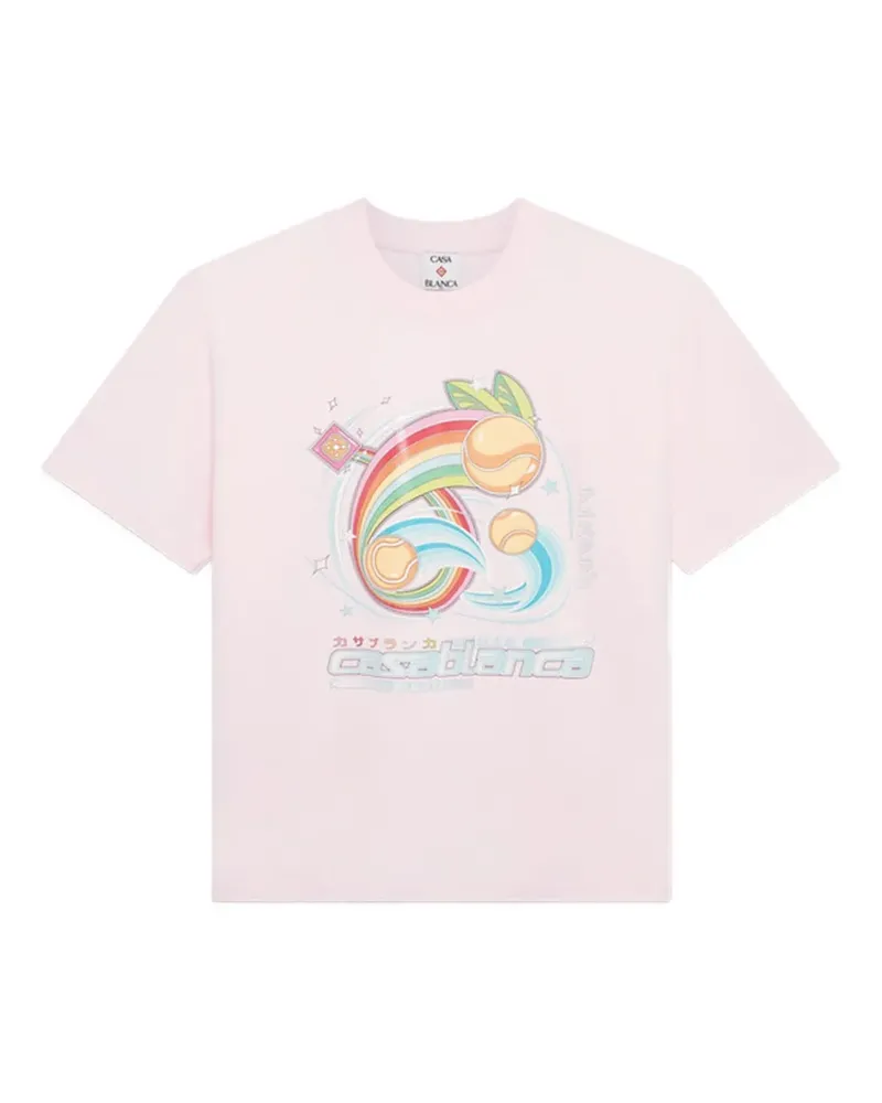 Casablanca Paris rainbow tennis-ball print T-shirt - Rosa Rosa