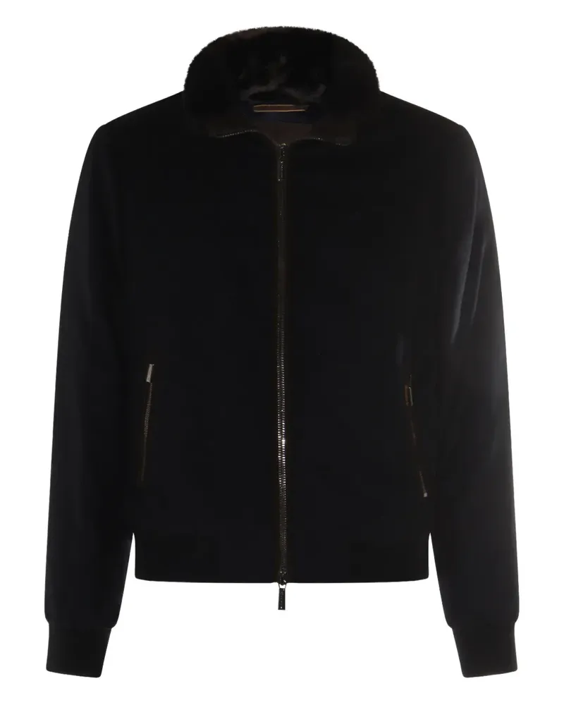 MOORER fur-trimmed zip-front jacket - Blau Blau