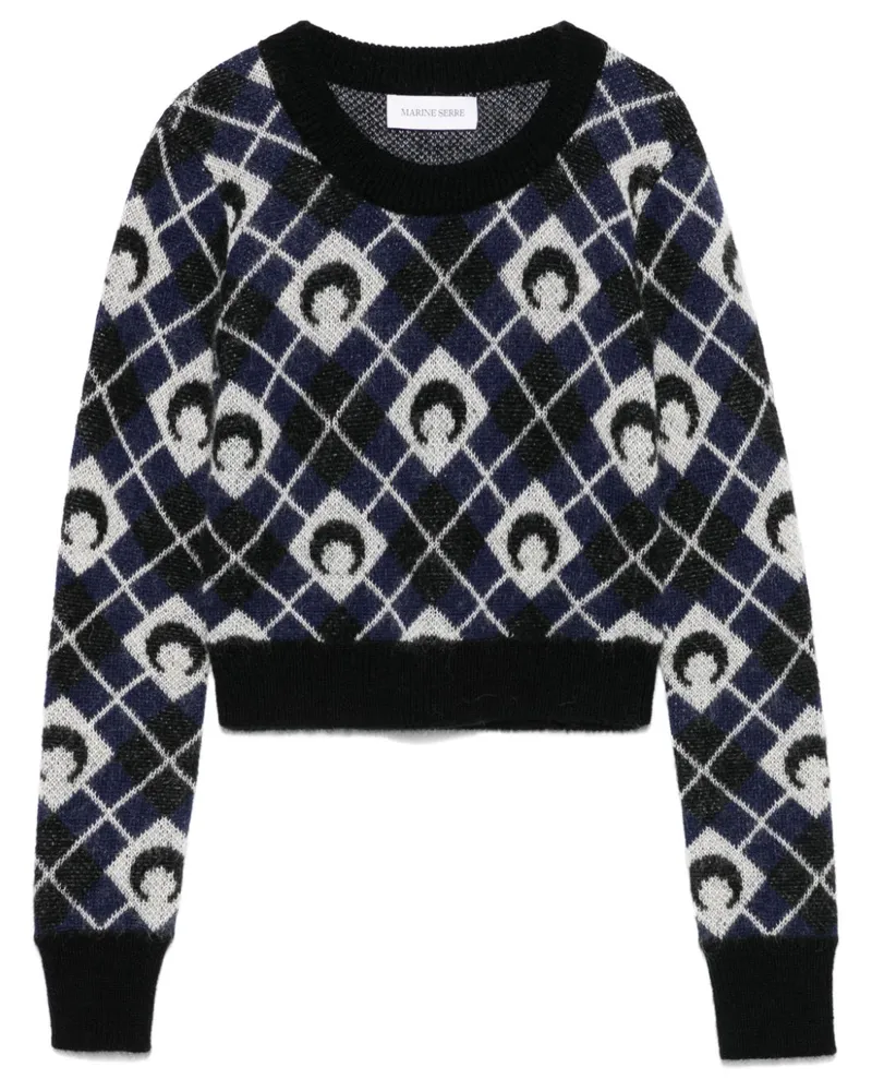 Marine Serre Moon Pullover in Argyle-Strick - Schwarz Schwarz