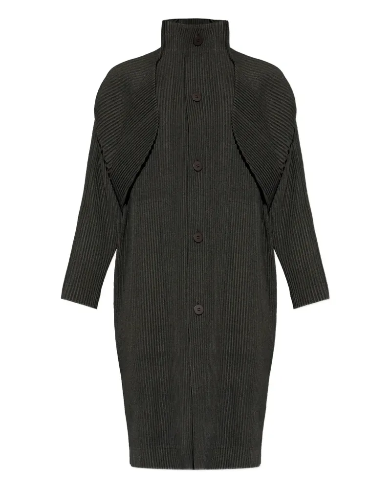 Issey Miyake pleated single-breasted coat - Braun Braun