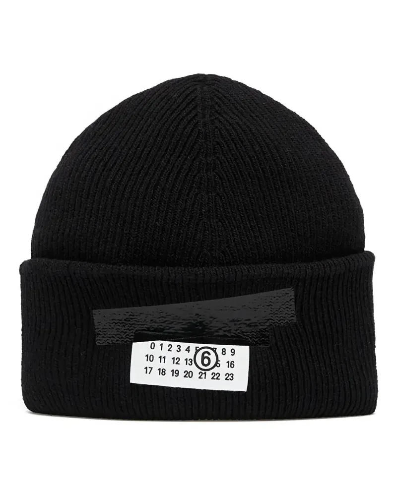 Maison Margiela Beanie mit Nummern-Patch - Schwarz Schwarz