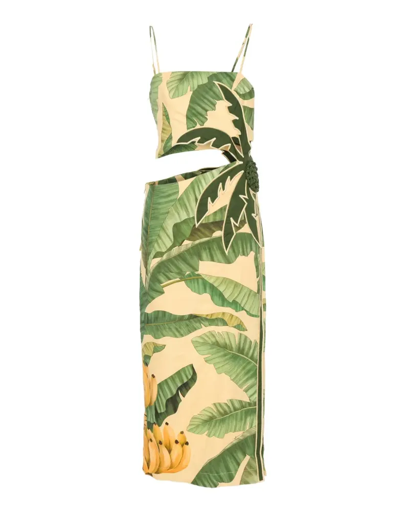 FARM Rio Fruit Banana Leaves cut-out midi dress - Gelb Gelb