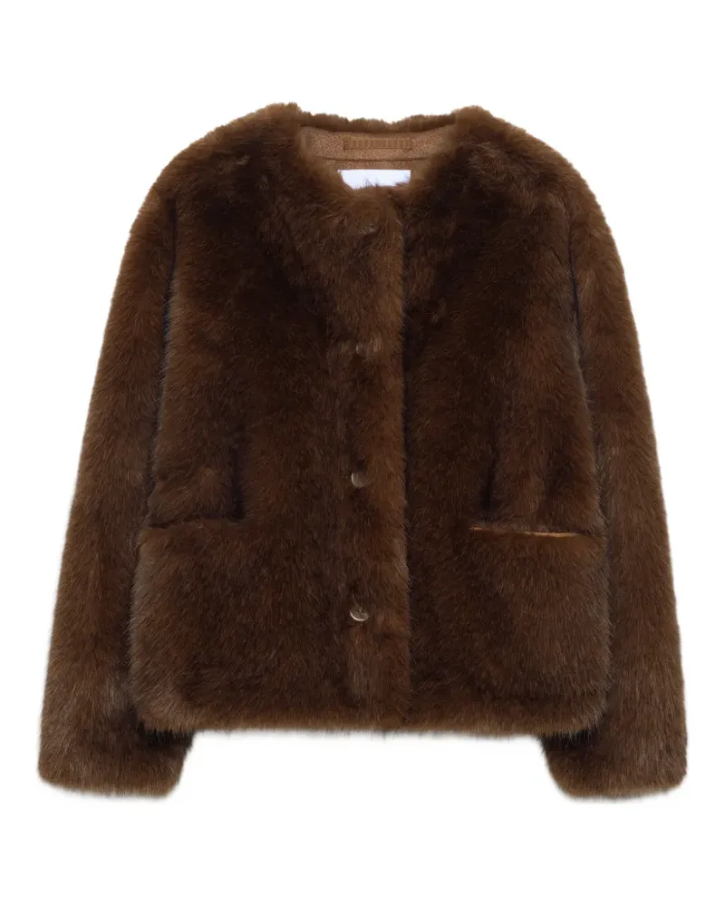 STAND Kragenlose Siena Jacke aus Faux Fur - Braun Braun