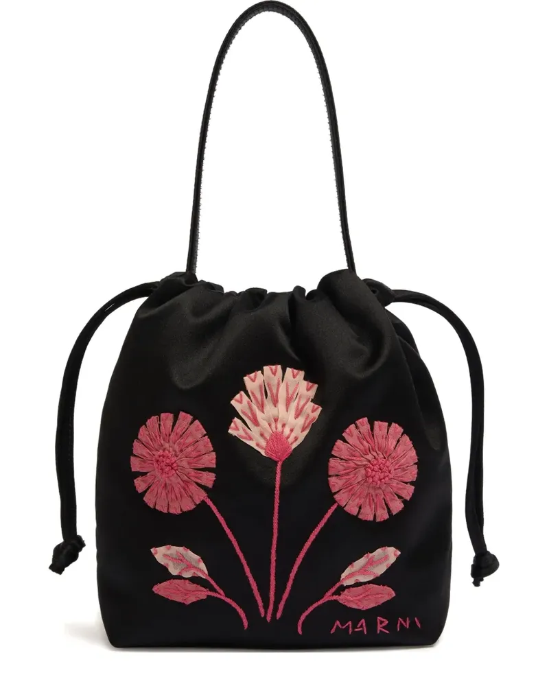 Marni Kleine Handtasche mit Blumenstickerei - Schwarz Schwarz