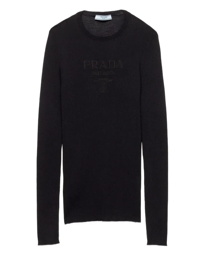 Prada Gerippter Superfine Pullover mit Intarsien-Logo - Blau Blau