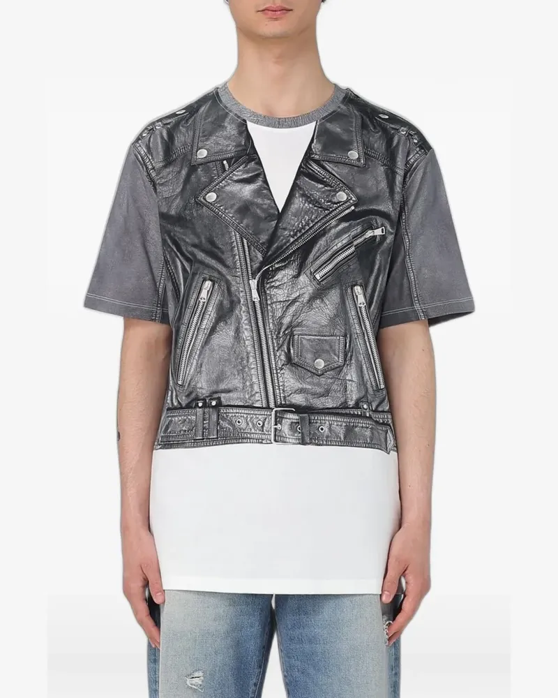 Balmain biker-print T-shirt - Grau Grau