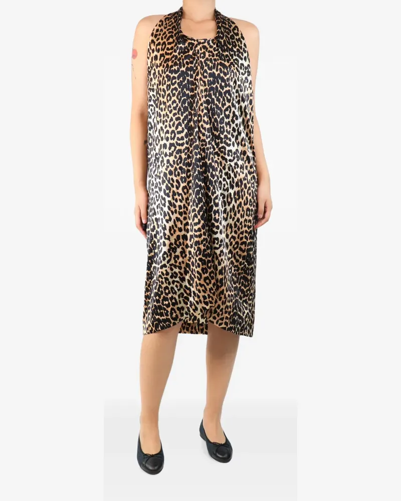 Ganni leopard-print halterneck midi dress - Nude Nude