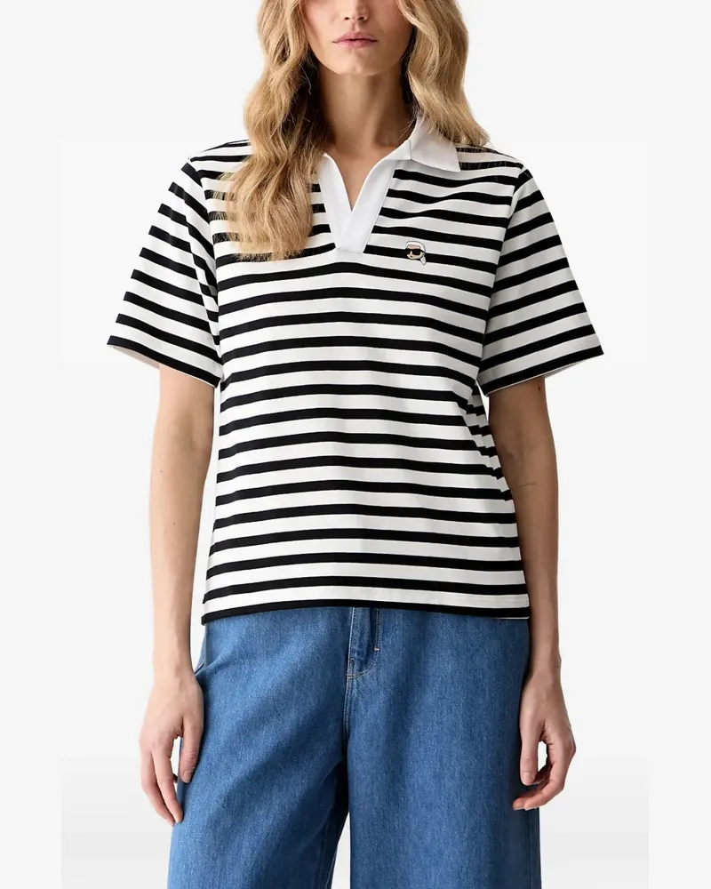 Karl Lagerfeld striped logo-patch polo shirt - Weiß Weiß