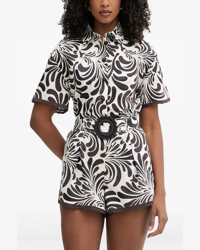 Twin-Set abstract-print lace-trim shirt - Weiß Weiß