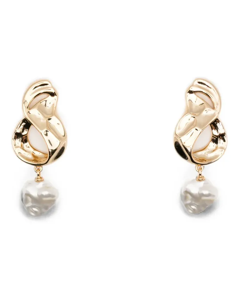 Self-Portrait pearl-pendant drop earrings - Gold Gold