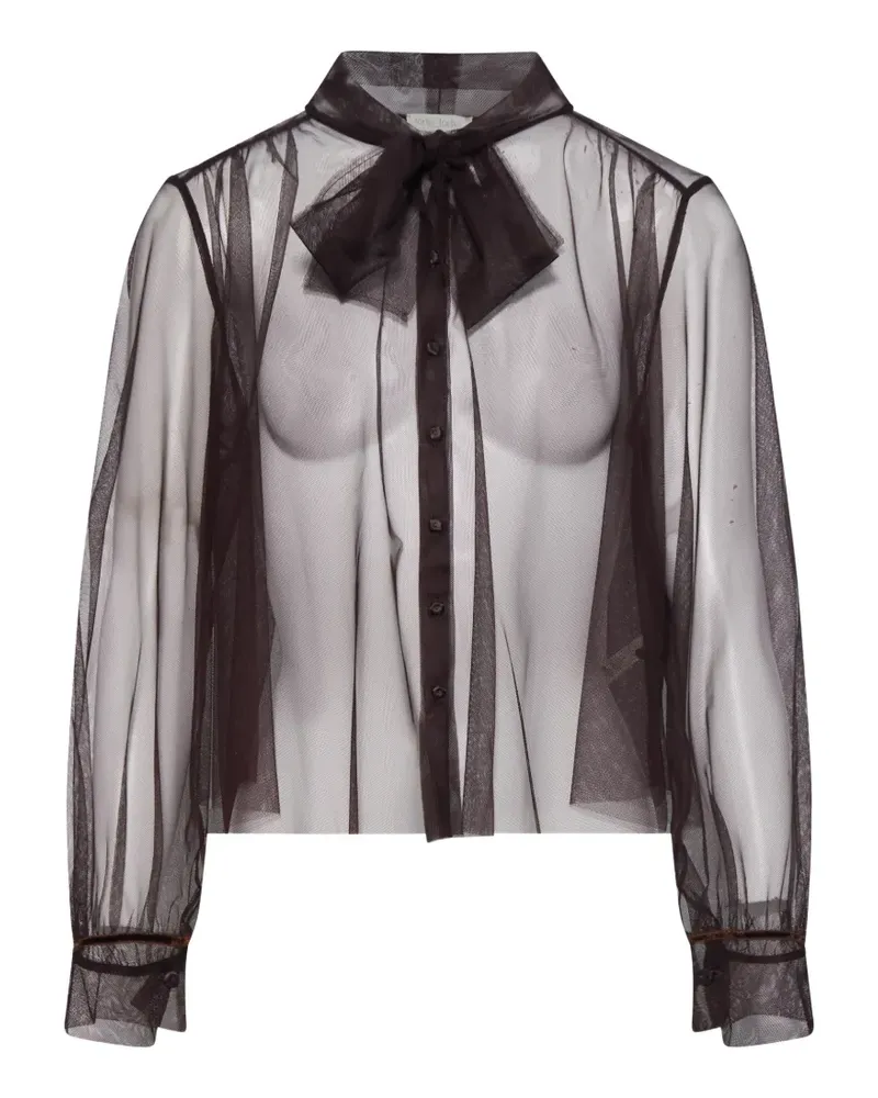 forte_forte sheer tie-neck shirt - Braun Braun