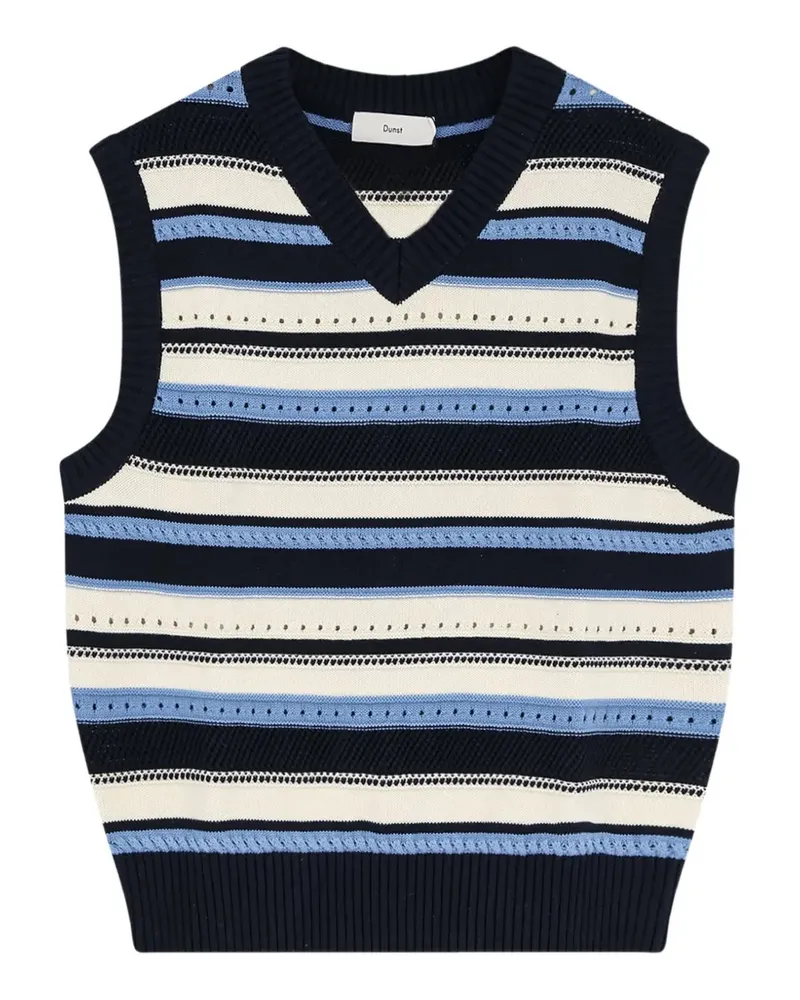 Dunst Gestreifter Pullover mit V-Ausschnitt - Blau Blau