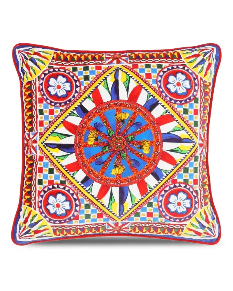 Dolce & Gabbana Kleines Samtkissen mit Muster (45cm x 45cm) - Weiß Weiß