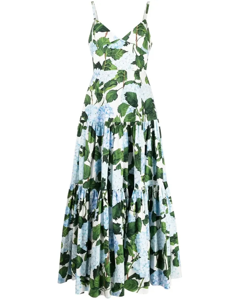Oscar de la Renta Gestuftes Maxikleid mit Blumen-Print - Blau Blau