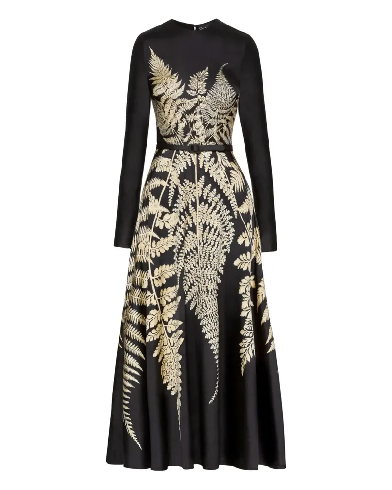 Oscar de la Renta Midikleid mit Farn-Print - Schwarz Schwarz