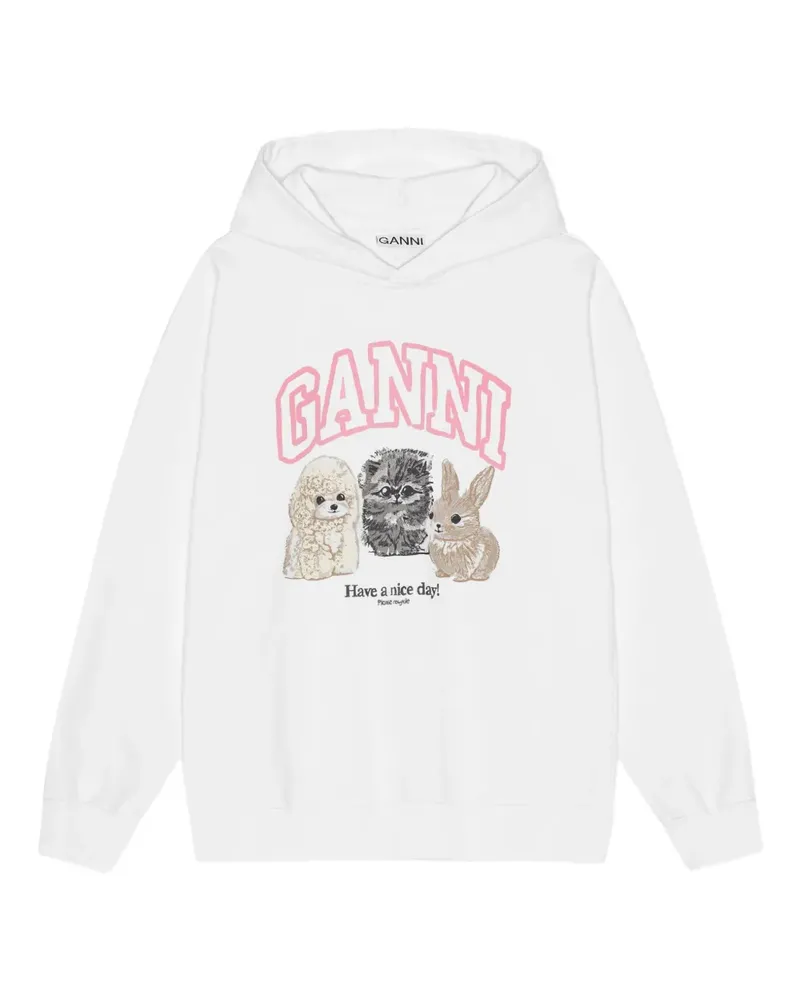 Ganni Hoodie mit grafischem Print - Weiß Weiß