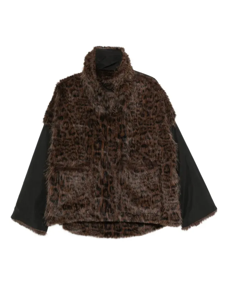 Collection Privée? Mantel aus Faux Fur mit Leopardenprint - Schwarz Schwarz