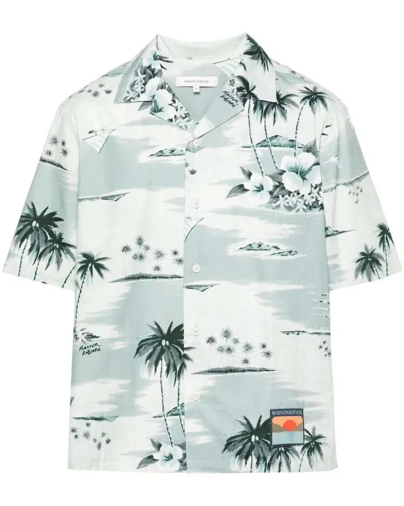 Kitsuné Bowlinghemd mit Insel-Print - Blau Blau