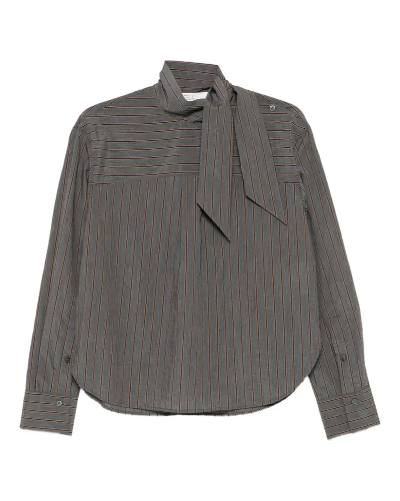 TELA Gestreifte Zafrina Bluse mit Schleife - Grau Grau